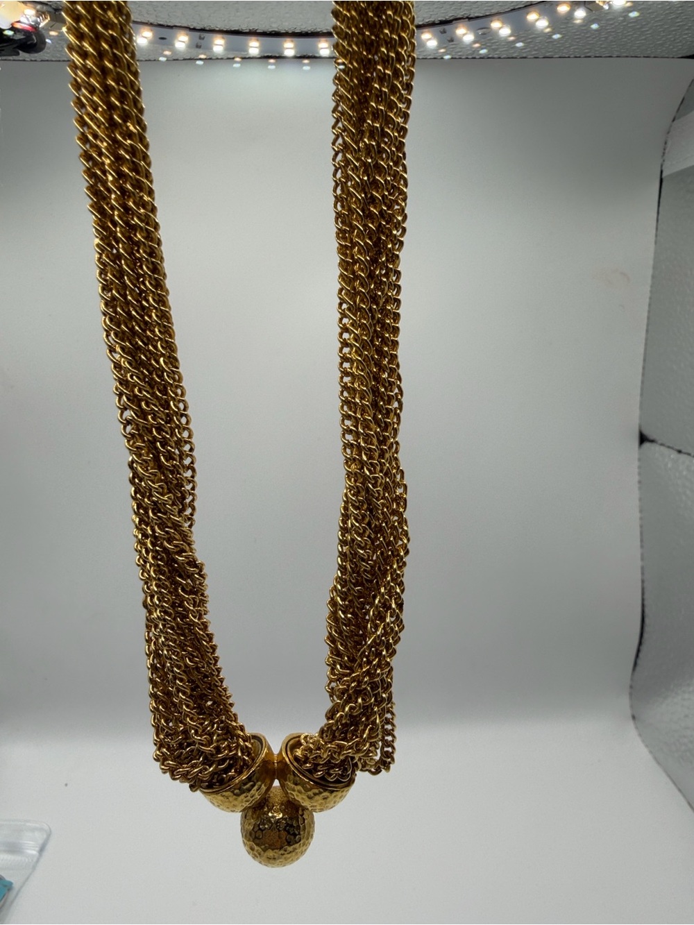 Rosa Flores Gold Tone Multi Strand Chain Statement Necklace Hammered